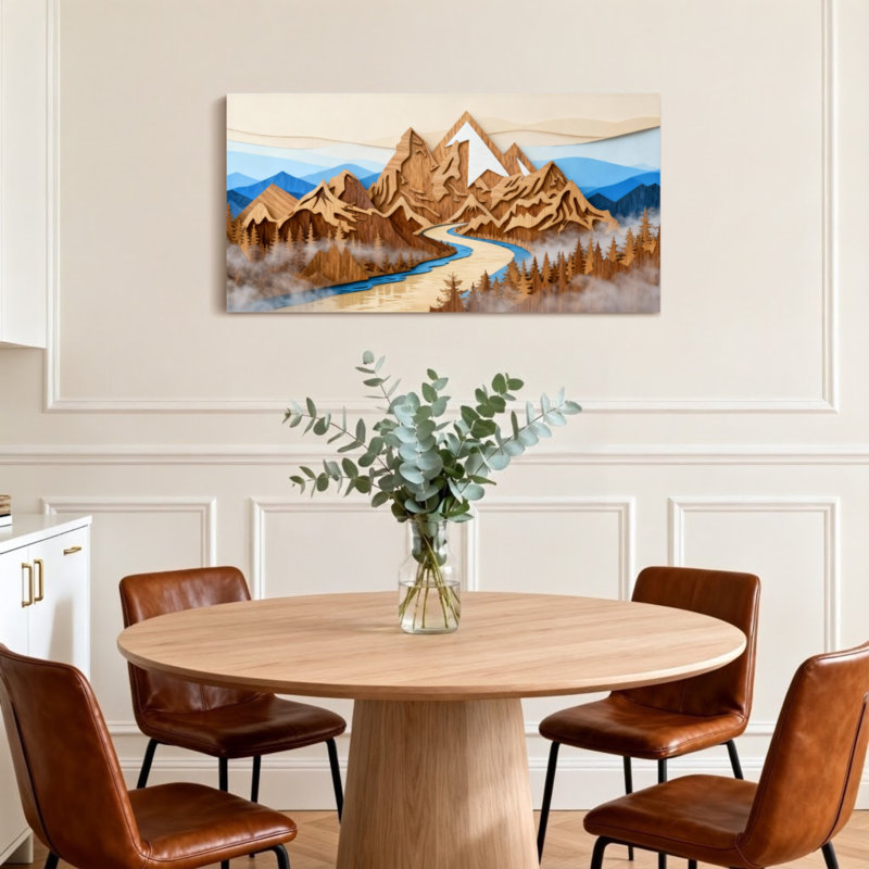 «Landscape & Nature Mountain River Forest Sky Landscape», reproduction d'art, H 28 po x l 58 po