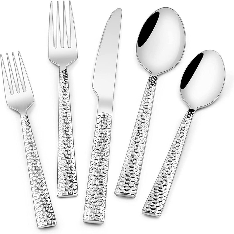 12 Person Cutlery Set, 60 Piece Stainless Steel Cutlery Set, Hammered Cutlery Set