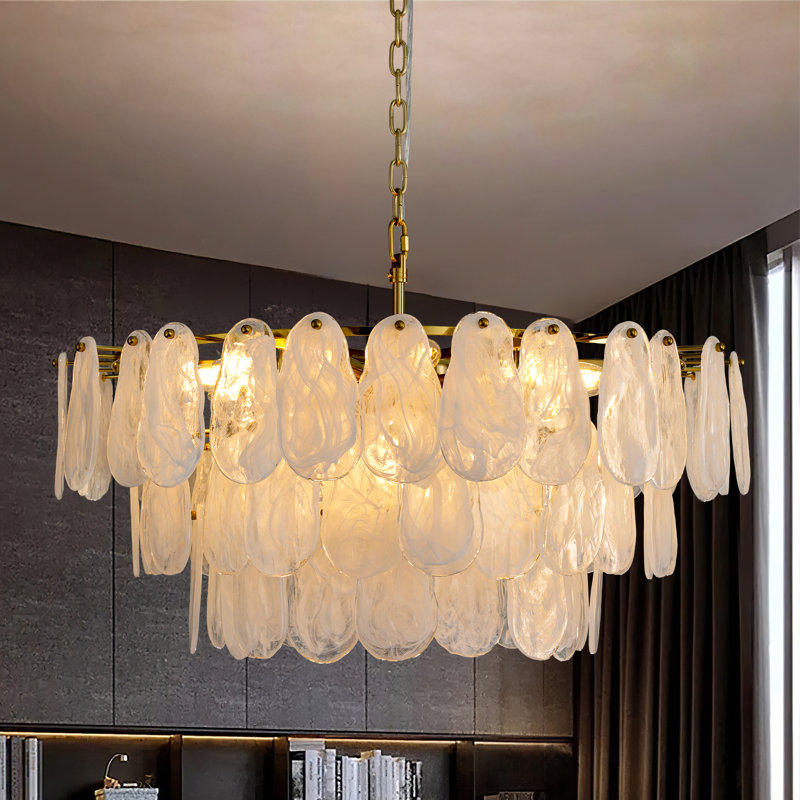 Lustre rond en verre doré à niveaux 31,5 po 31 lumières