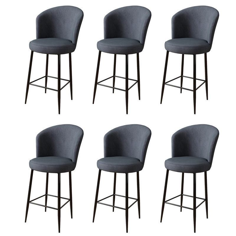 Modern Bar Stool Set (6 Pieces), Anthracite & Black, 18.1 x 40.2 x 15.7 inches | 100% Metal Frame, Babyface Fabric, Seat Height: 25.6 inches | Comfortable 18 DNS Foam Back & 22 DNS Foam Seat, Perfect for Kitchen & Dining