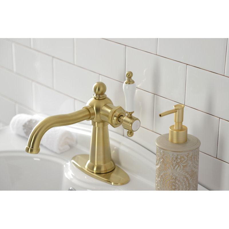 Robinet de salle de bain 1 poignée à fixation sur le comptoir avec poignée escamotable Kingston, Laiton brossé