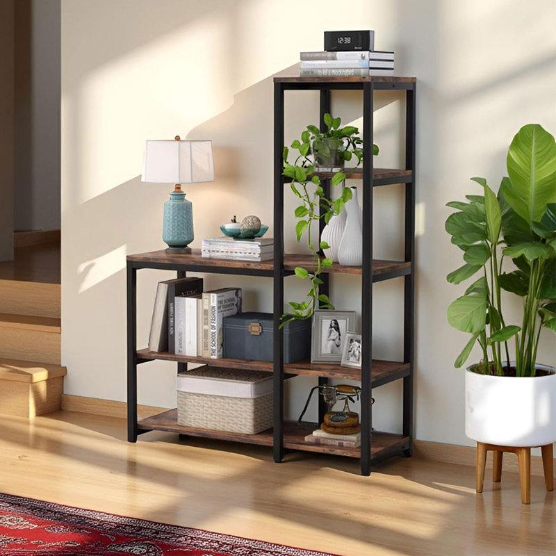 Elizah Geometric Bookcase, Brown/Black