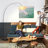 Roswell 1 Light Arc Floor Lamp - Matte Black Finish, Handcrafted Shinpuru-sa Linen-Cotton Shade, Black Marble Base, Dimmer