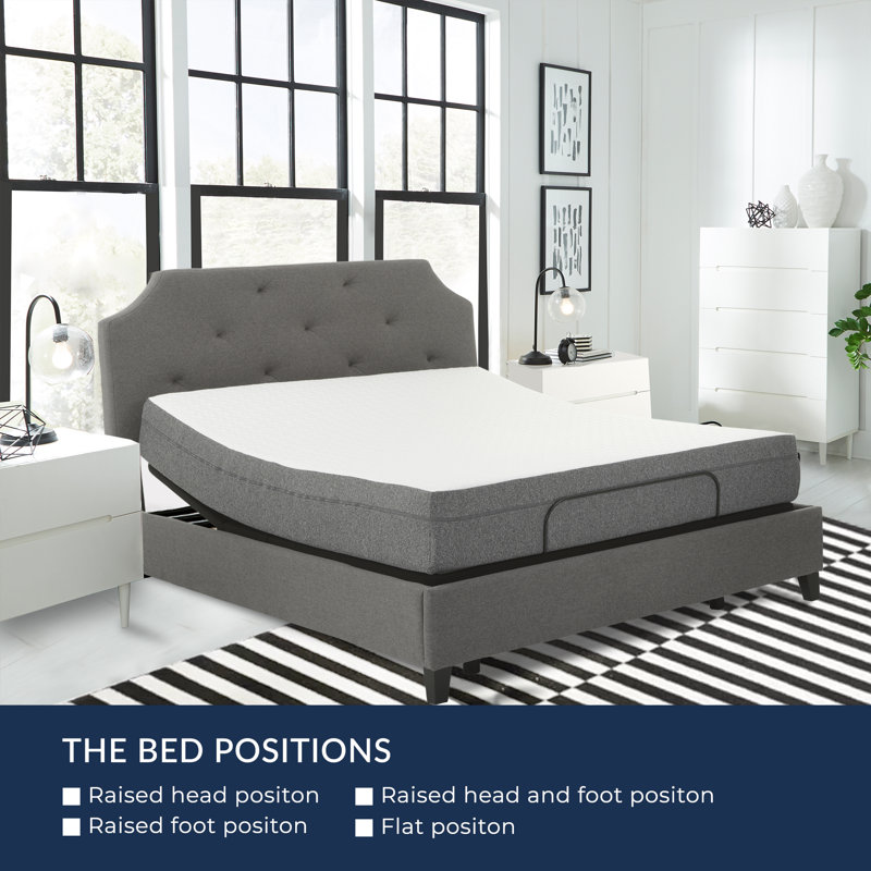 Manzanita 15" Adjustable Bed Frame with Memory Foam Mattress, Foot Retainer Bar, Full