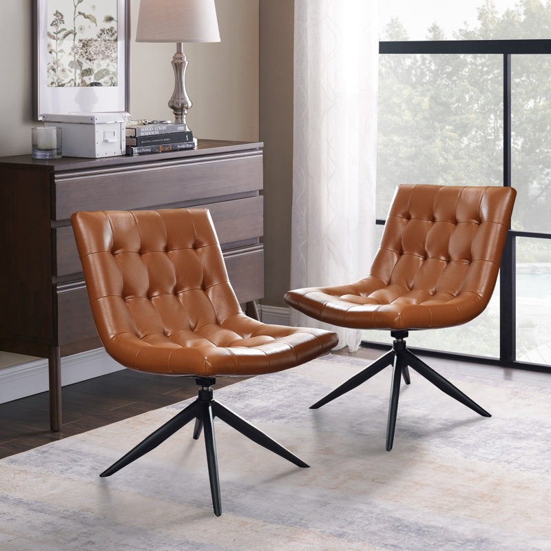Paynesville Tufted Vegan Leather Swivel Accent Chair, Brown Faux Leather