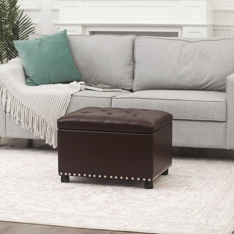  Repose-pieds rectangulaire en similicuir avec roulettes, Brun