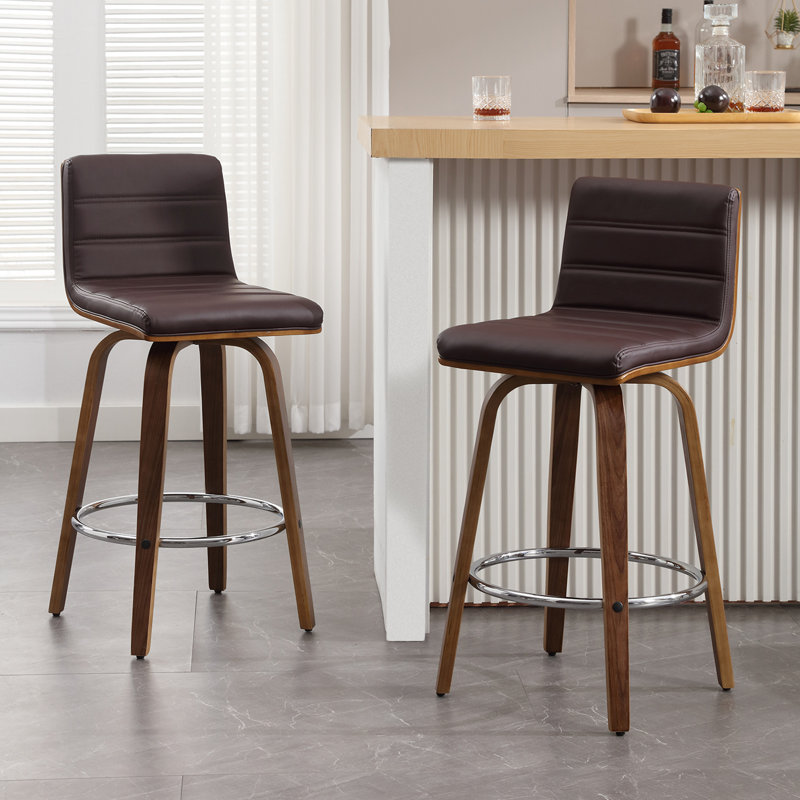 Tabouret pivotant rembourré, Tabouret de comptoir (siège d'une hauteur de 26 p, Brun