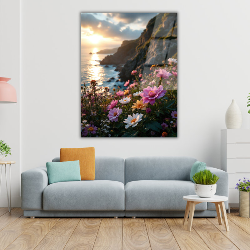Art mural en verre trempé Coastal Wildflowers, 16" H x 12" W