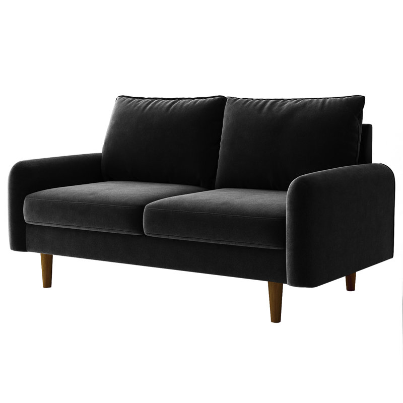 Marick Wide Velvet Round Arms Small Apartment Loveseat, Black Velvet, 33.1" H x 56.3" W x 31.1" D