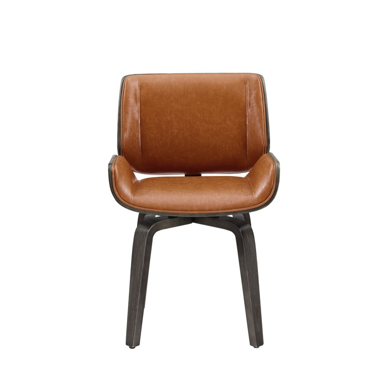 Faux Leather Swivel Side Chair, Brown, Black