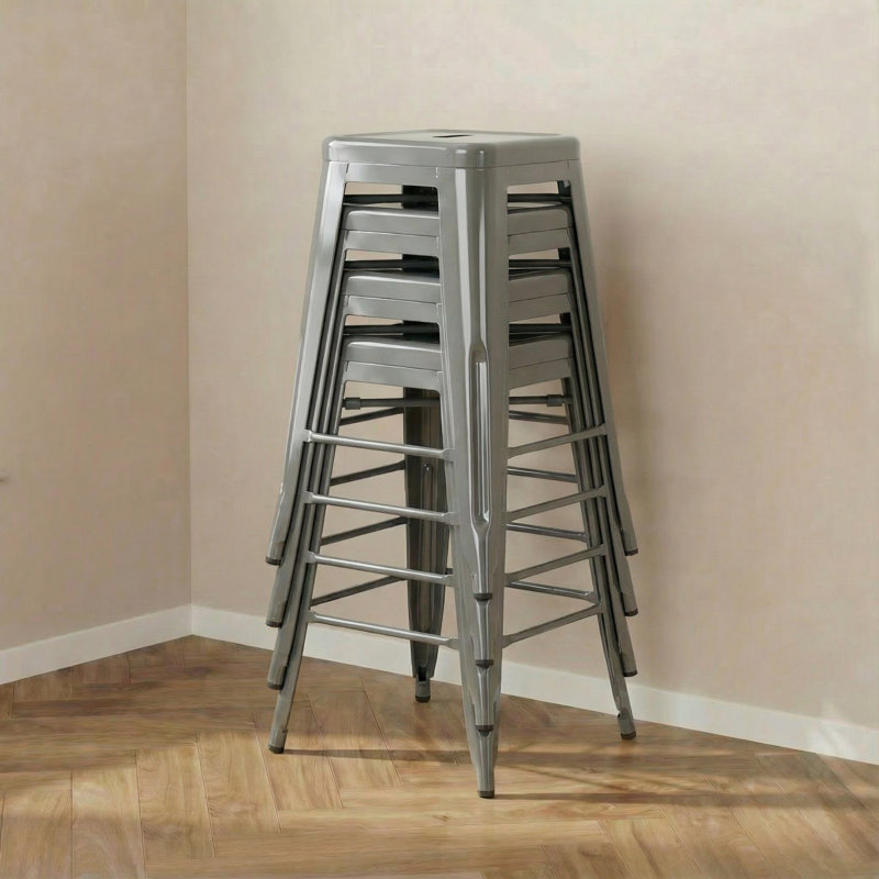 Counter Stool with Metal Frame, Silver