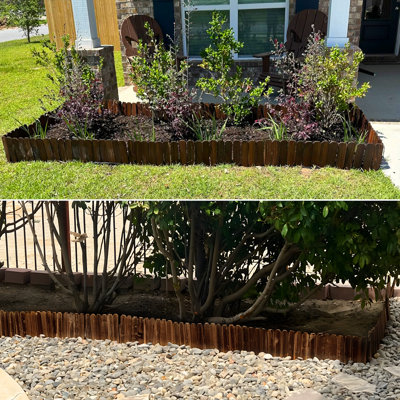 Rustic Pine Wood Landscape Edging - 47.2in L X 13.7in H Garden Fence Border, Easy To Install Sturdy Wooden Planter Fencing For Yard Flower Bed Lawns Pathway Tree, 1 Pack
