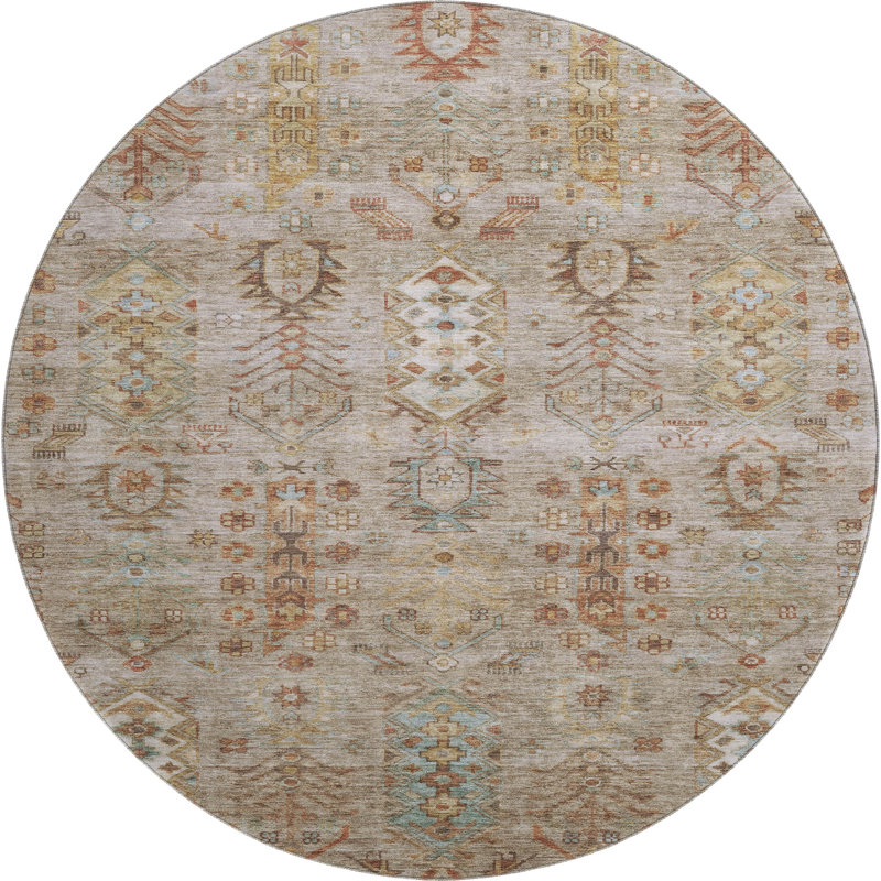 Premium Machine Washable Mayfield AMF2047 Global Rug, Beige, 8' Round