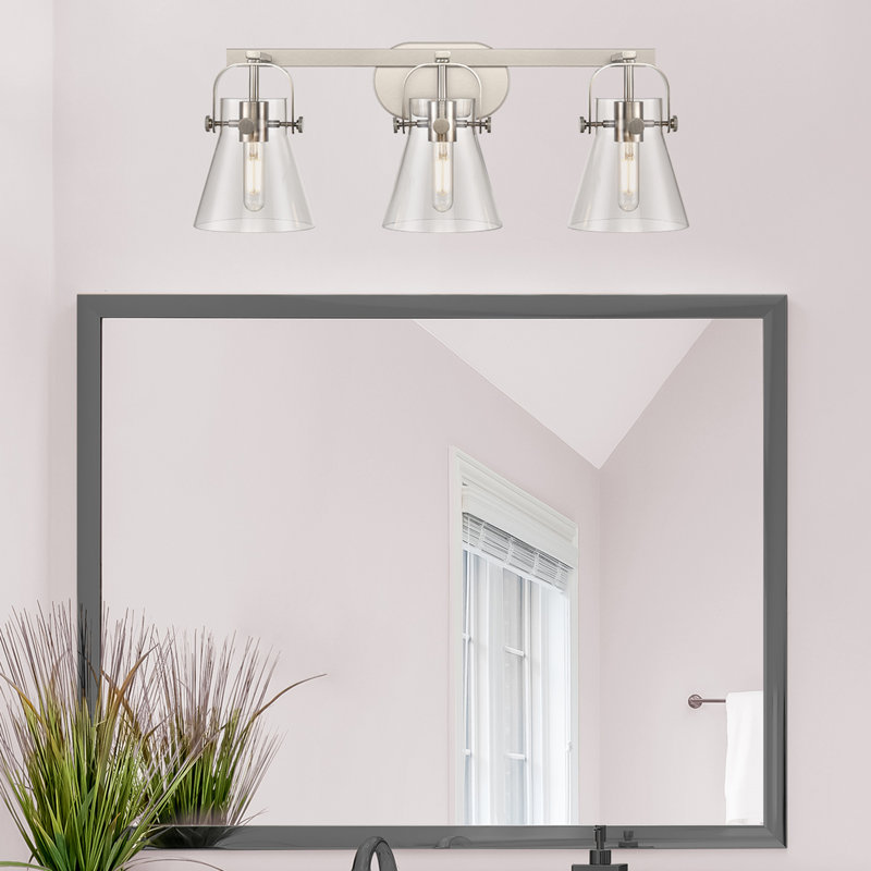 Éclairage pour meuble-lavabo mural 6 po 2 lumières Sidman, Transparent, Nickel satiné, Trois lumières