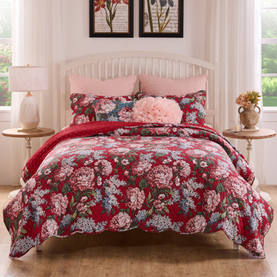 Ensemble de courtepointe pour grand lit 3 pièces Greenie Home Fashions Millie Garnet 90 x 90 + 20 x 26 (2)