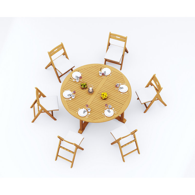 Teak Wood Patio Dining Set with Round Table, 6