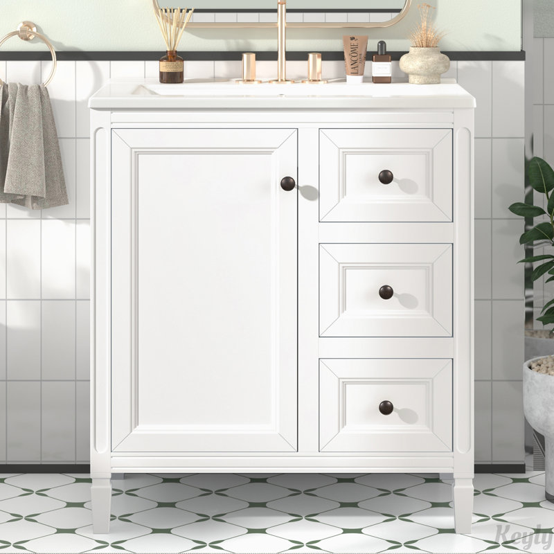 Meuble-lavabo de 30 pouces avec lavabo en céramique, Blanc