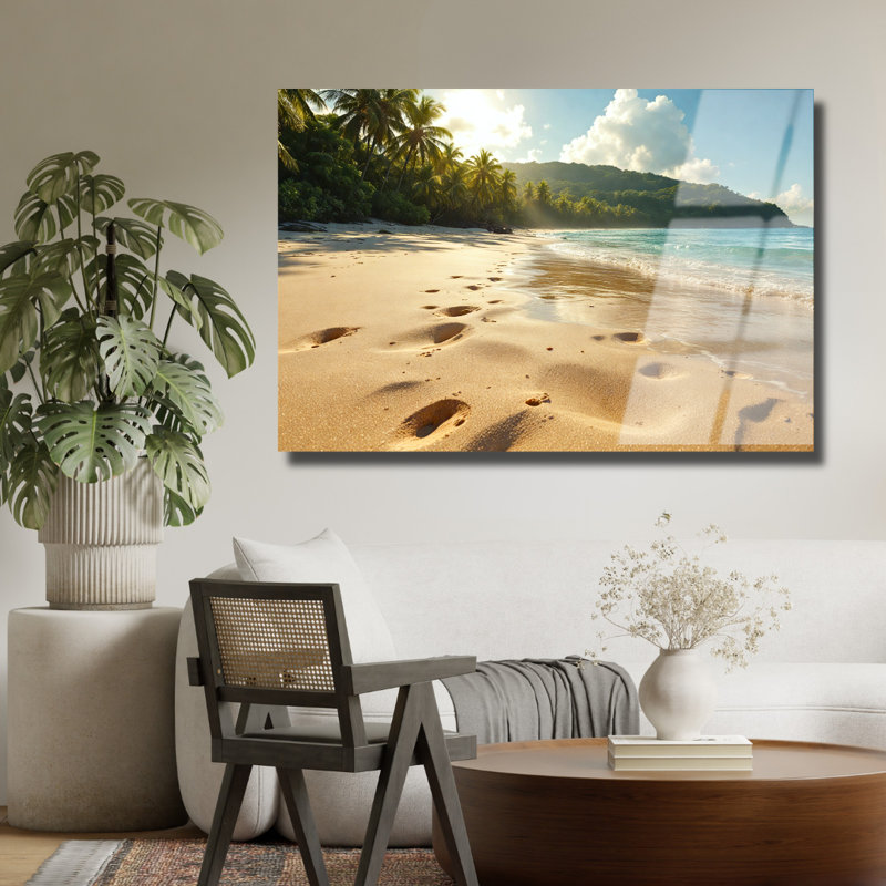 Art mural en verre trempé plage, H 16 po x l 20 po