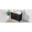 Lavabo de salle de bain 36 po en noir. Armoire moderne avec tiroirs. Fabrication en bois d'hévéa massif. Surface imperméable du bassin en céramique. Assemblage requis