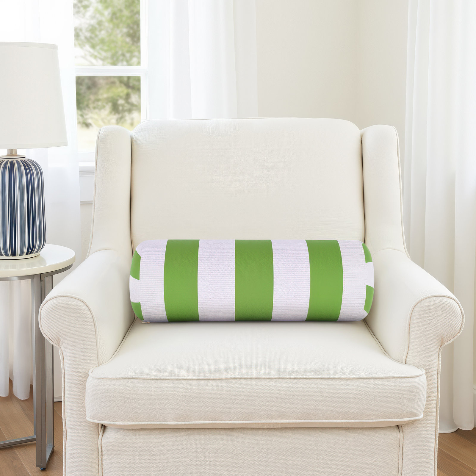 Amala Sunbrella® Throw Pillow, White/Green Striped