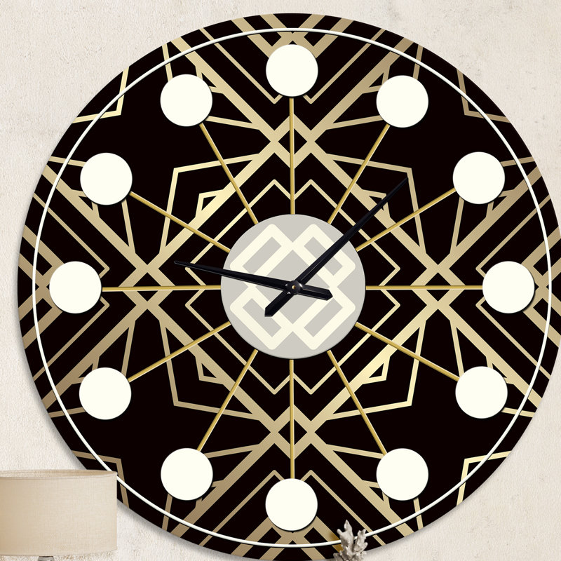 Or et noir motif Art déco - horloge murale Mid-Century moderne, Moyenne