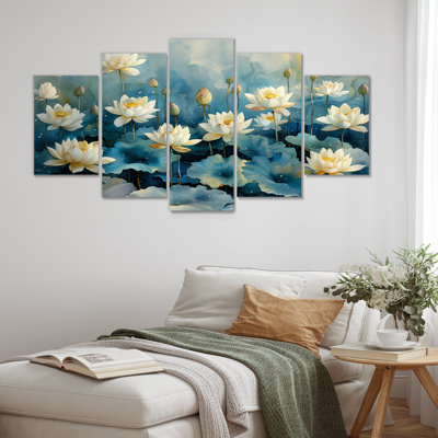 «White Blue Lotus Pond Reflections», ensemble d'art mural lotus