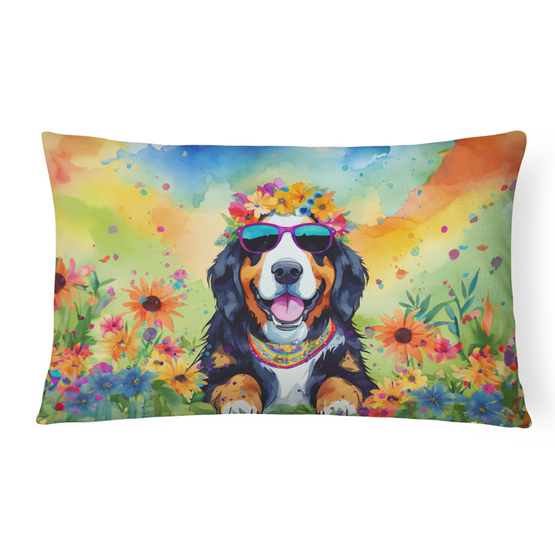 Bernese Mountain Dog Hippie Dawg Fabric Decorative Pillow