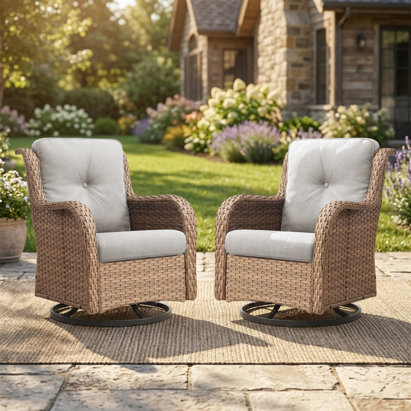 Swivel and sliding wicker patio chairs, Jaune, Beige
