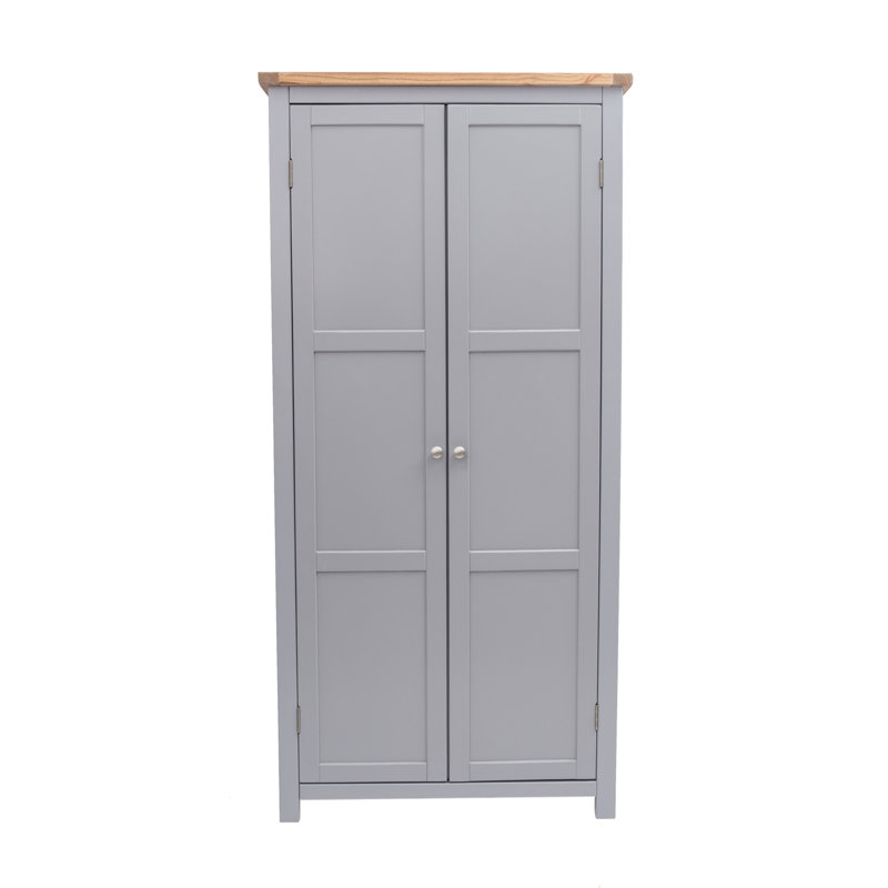 2 Door Solid + Manufactured Wood Wardrobe, Grey/Oak/Satin Chrome