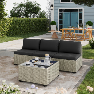 4 Pieces Design-Rattan Patio Sofa With Cushions
