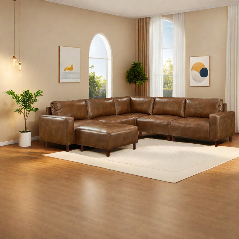 Canapés modulaires spacieux, cuir PU respirant, canapé brun moderne pour la maison