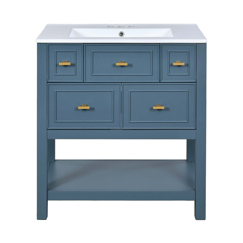 Ensemble de meuble-lavabo simple 30 po avec 5 tiroirs, ensemble de meuble-lavabo autoportant avec cadre en bois massif 30 po