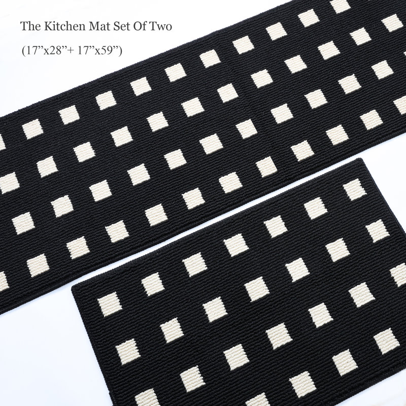 Kitchen Mats 2 - Piece Non Slip,Absorbent  Machine Washable Rug for Laundry,Entry, Black, Rectangle 43.2cm x 121.9cm