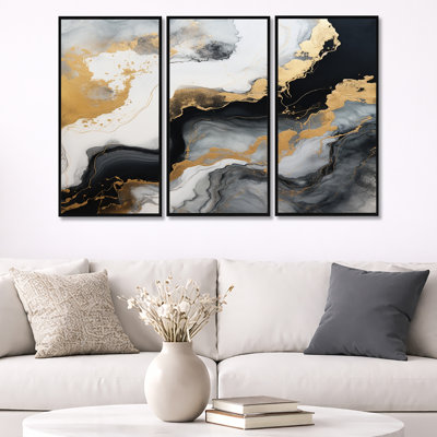 Glam Gold Flows Black - Marble Wall Art Set