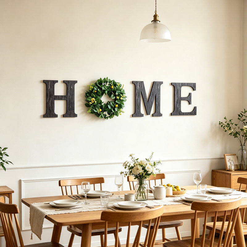 HOME Wood Letters With Artificial Flower Wreath Wall Front Door Decor, Wooden Decorative Sign Modern Farmhouse Decor Flower Garland Decoration Hanging For Entryway, Kitchen, Housewarming Present