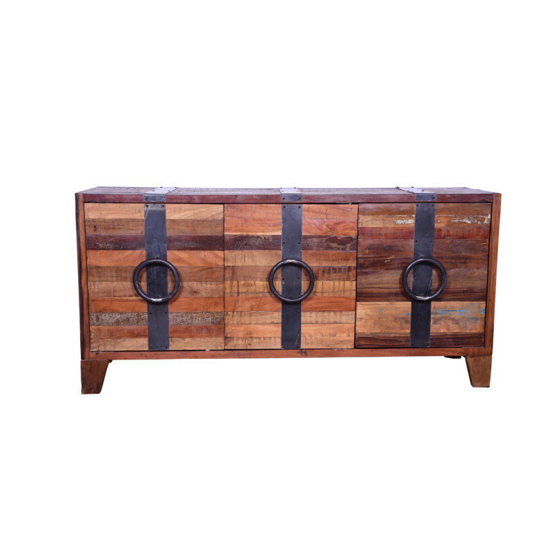 Buffet en bois récupéré et fonte Vallis - Armoire de rangement rustique industrielle (60 po) 