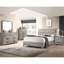 Cadre de grand lit contemporain avec tête de lit rustique gris vieilli et courbé, option de mobilier de chambre à coucher, matériau en bois, look moderne, pas de sommier tapissier requis, plateforme à installation rapide pour une utilisation au fini design,