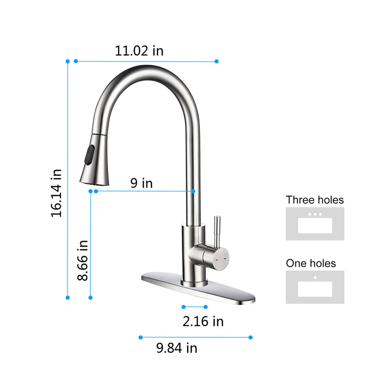 Pull Out Spray Kitchen Faucet, Brushed Nickel Adorned, Stainless Steel Made Up, 360 Rotating Nozzle, Single Handle For Water Temperature And Flow Management Faucet With Head, Produced, Nozzle Easy