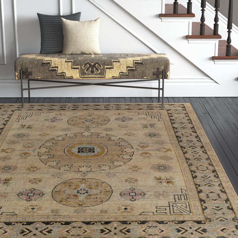 Robby Hand Knotted Wool Oriental Indoor Rug, Rectangle 6' x 9'