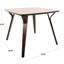 Table de salle à manger d'intérieur de style moderne du milieu du siècle avec cadre en bois de noyer, plateau en marbre noir texturé, pieds courbés, hauteur fixe, quatre places assises, profondeur 99,6 cm, largeur 76,8 cm, poids 25,4 kg, assemblage requis