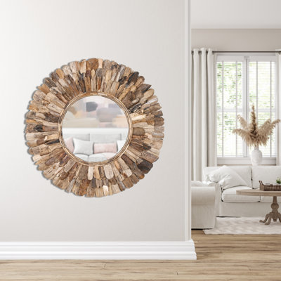 Guein Solid Wood Round Wall Mirror