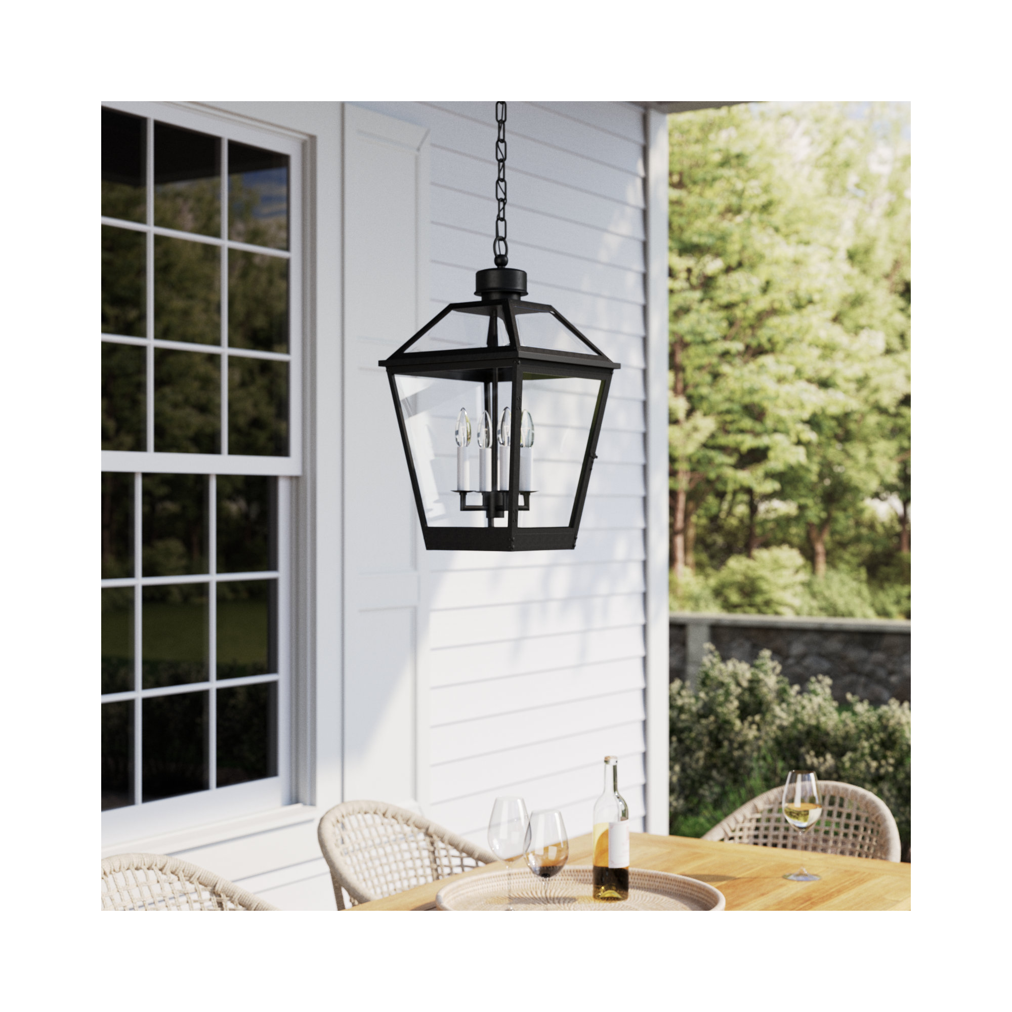 Transparent Outdoor Pendant, Textured Black