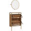 Armoire à chaussures murale brune avec miroir, option d'économie d'espace pour les petites zones d'entrée, cadre, portes basculantes, tablette et crochets de rangement supplémentaires