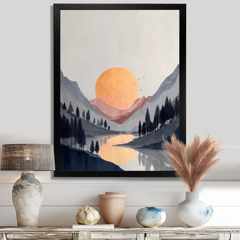 Été coucher de soleil dans les montagnes - art mural côtier, impression sur toile jaune, H 32 po x l 24 po, Noir
