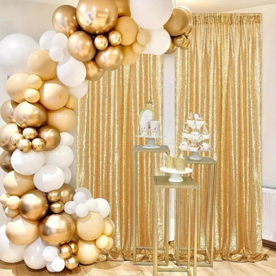 2pcs 24W*96H Inch Screen Curtain Starry Sky Sequins Wear Rod Curtain, Used For Wedding Background Wall Stage Mending Gauze Curtain Wedding Decoration Scene Layout Large Size 125*243cm Red/Gold