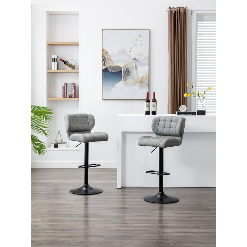 Harvey Swivel Adjustable Height Bar Stool, Pewter Gray