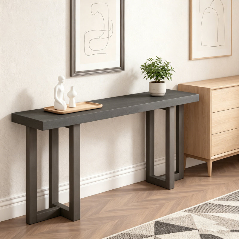 Console géométrique avec pieds en pin massif pour le vestibule et la chambre à coucher, Gris foncé / Gris pâle
