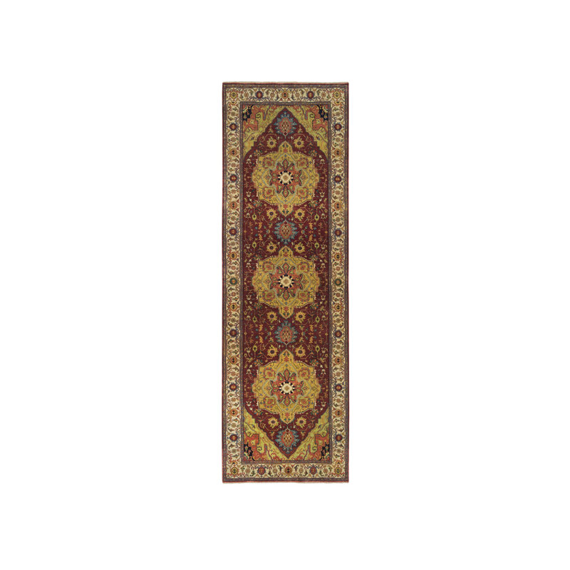 Tapis large rouge en laine pure noué à la main 3 pi 10 po x 12 pi 1 po 35E8E36B4723434FB14DC9A9B37AB78E