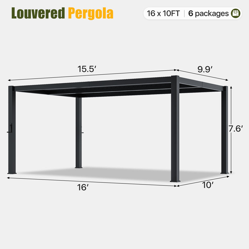 10' x 16' Outdoor Louvered Pergola, Adjustable Metal Gazebo with Hidden Gutter System, All‑Weather Patio Shelter for Garden, Deck, Yard