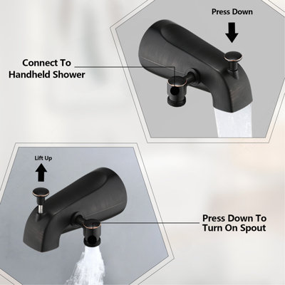Bec de baignoire à inverseur avec douche à main à 6 réglages en bronze huilé (valve brute non incluse)